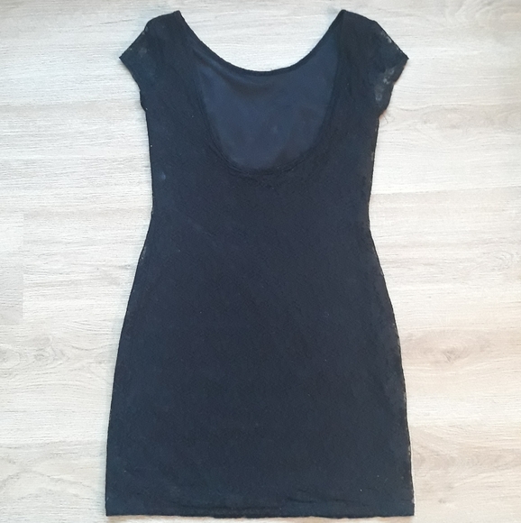 Vintage 1990's Velvet Torch Black Lace Overlay Bodycon Mini Dress - Size Small - Picture 11 of 13